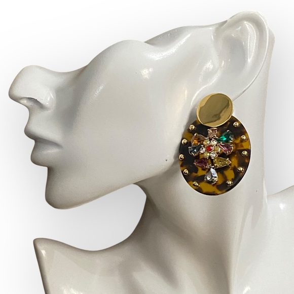 162‎ J. Crew Tortoise Rhinestone Flower Earrings - Picture 6 of 10